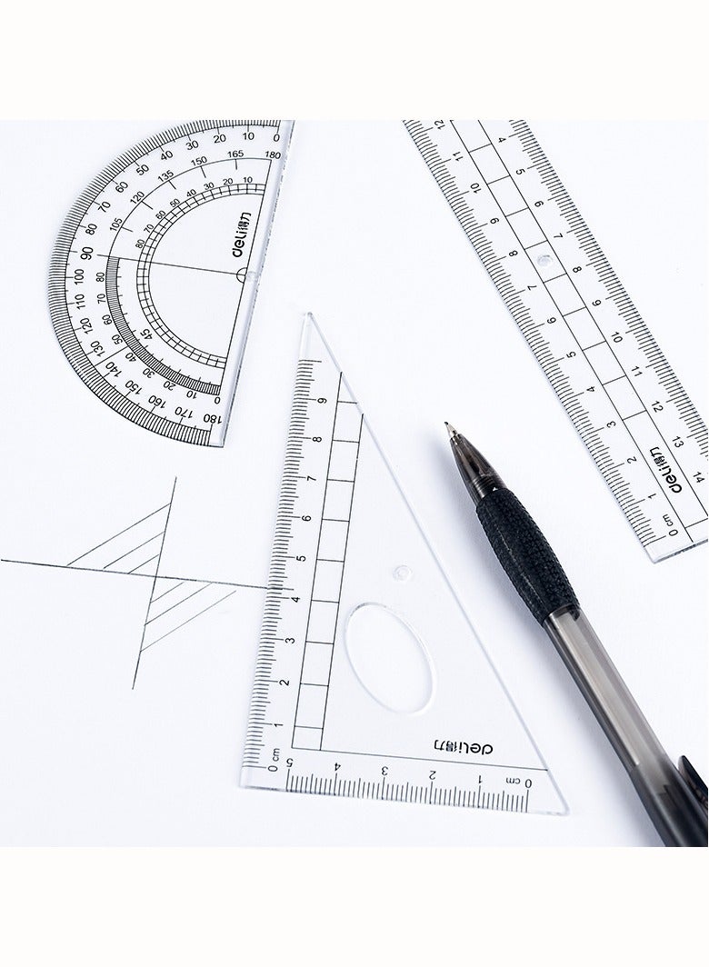 Deli Swing Arm Protractor, Divider, Set Squares, Ruler, ruler  Math Geometry Kit Set 8 Pieces Student Supplies with Shatterproof Storage Box - Image 5